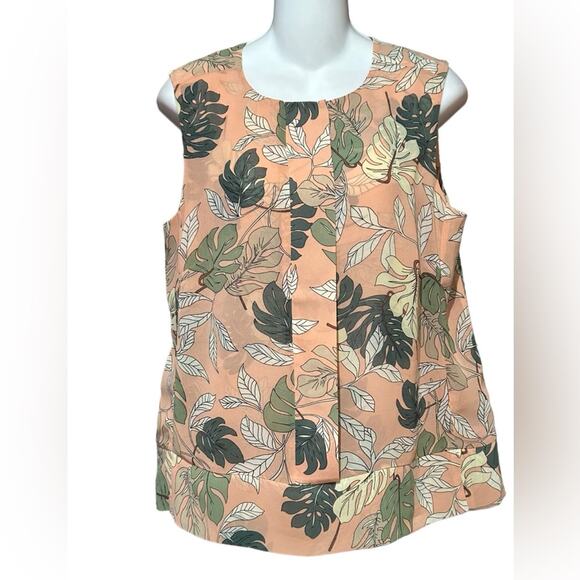 Cabi Women’s Size Small Peach and Green Tropical Print Sleeveless Top - Picture 1 of 4